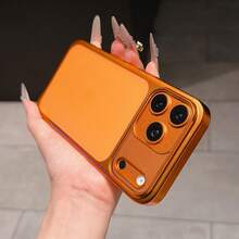 Metallic Frame Phone Case, Silver & Orange Matte Solid Color Design, Shockproof Anti-Fall Protective Cover With Large Camera Guard, Minimalist Aesthetic Bumper For IPhone 17 16 15 14 13 Pro Max - Silver - View 5