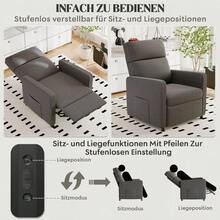Devoko Single Armchair, Armchair With Reclining Function, Single Armchair With Adjustable Footrest And Backrest, Suitable For Living Room/Home Office, With Side Pockets - 查看 8