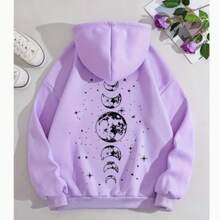 2026 New Hoodies With Different Moon Prints, Front And Back Printed Hoodies Casual And Fashionable Y2K Women's Clothing High Street Tops  Hoodies Summer Clothes Western Outfits For Women Summer Outfits For Women Jackets Sweater Jackets For Women - 紫色 - 查看 1