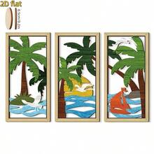 3pcs Tropical Palm Tree Wooden Wall Decor - Hollow Design, Wall Art For Living Room, Bathroom, Beach House Ocean Theme - Multicolor - View 7