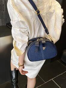 1个女士撞色牛仔斜挎包，时尚宽肩带单肩包，适合通勤、购物、送礼 - 彩色 - 查看 4