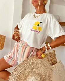 Oversized T-Shirt With Lemon Print, Gothic Style For Couples - Black - View 3