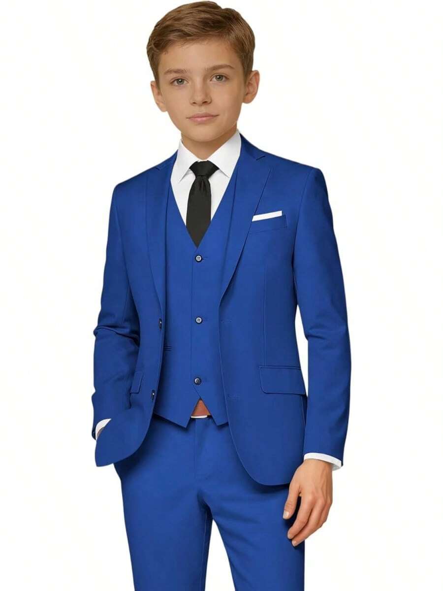 2026 Boys 5-Piece Formal Suit Set, Kids Wedding Communion Easter Tuxedo, Jacket Vest Pants With Shirt And Tie, Gentleman Formal Outfit - 淺皇家藍 - 查看 1