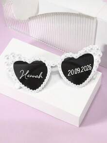 Customized Black Heart-Shaped Fashionable Glasses - Stylish And Elegant, Decorated With Pearl Elements. Suitable For Brides-To-Be, Future Wives, Bridesmaids, Maids Of Honor, Weddings, Bridal Showers, Bachelorette Parties - Multicolor - View 11