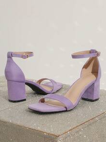Giày sandal cao gót mũi vuông đế dày, thiết kế một quai đơn giản, thanh lịch và trang nhã, phù hợp cho các hoạt động hàng ngày, công sở và tiệc tùng, giày sandal cao gót nữ thời trang đa năng, có sẵn màu đen và đỏ, giày mùa hè. - Màu Lilac Tím - Xem 7