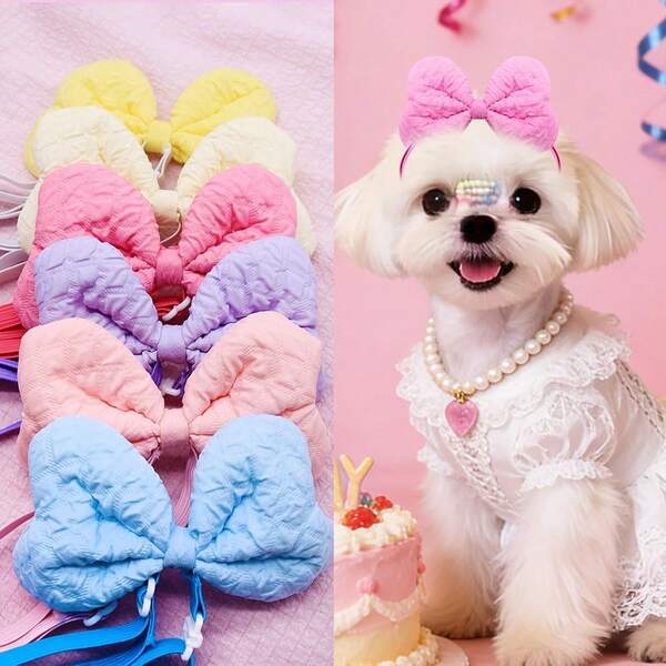 1/5pcs Cute Dog Bow Headband, Adjustable Pet Ear Decor For Small/Medium Dogs, Soft & Comfortable, Suitable For Dog/Cat Grooming, Birthday, Valentine's Day, Photo Shoot, Party Accessories