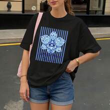 Camiseta Negra con Flor Azul y Texto La Mejor Mama del Mundo para Mujer Casual - Negro - Ver 3