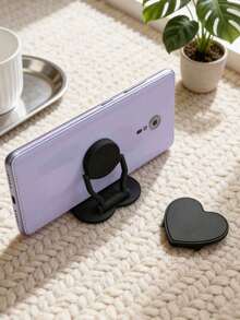1pc Minimalist Heart-Shaped Multi-Function Foldable Phone Stand, Slouchy Desktop Phone Holder, Versatile Phone Case Accessory - Black - View 7
