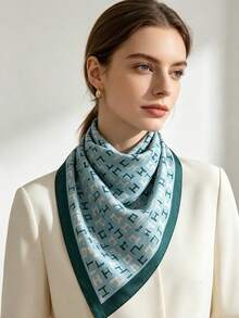 Khăn choàng thời trang họa tiết chữ H màu xanh dương và xanh lá cây, phù hợp cho phụ nữ công sở sử dụng hàng ngày. - Màu xanh lam - Xem 2