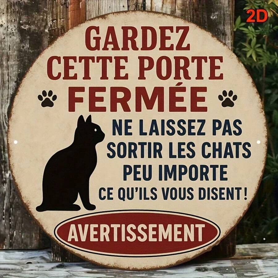 2D flach, 1 Stück rund dekoratives Schild, vintage französisches rundes Aluminium Schild - humorvolle "Lass die Katze nicht raus" Warnung mit Pfötchen-Abdruck, Bauernhaus-Stil Katzen-Themen Wanddekoration, geeignet für Küche, Veranda, Hinterhof, Katzen-Zimmer und Innenwände, Katzen-Dekoration, abgenutzt Design, strukturierte Oberfläche, perfekt für Raumdekoration 8*8 Zoll/20*20 Cm, 2D flach, Küchen-Dekoration, Veranda-Dekoration, Bauernhaus-Dekoration, robustes Metallschild (Lochposition zufällig) - A - Übersicht 1