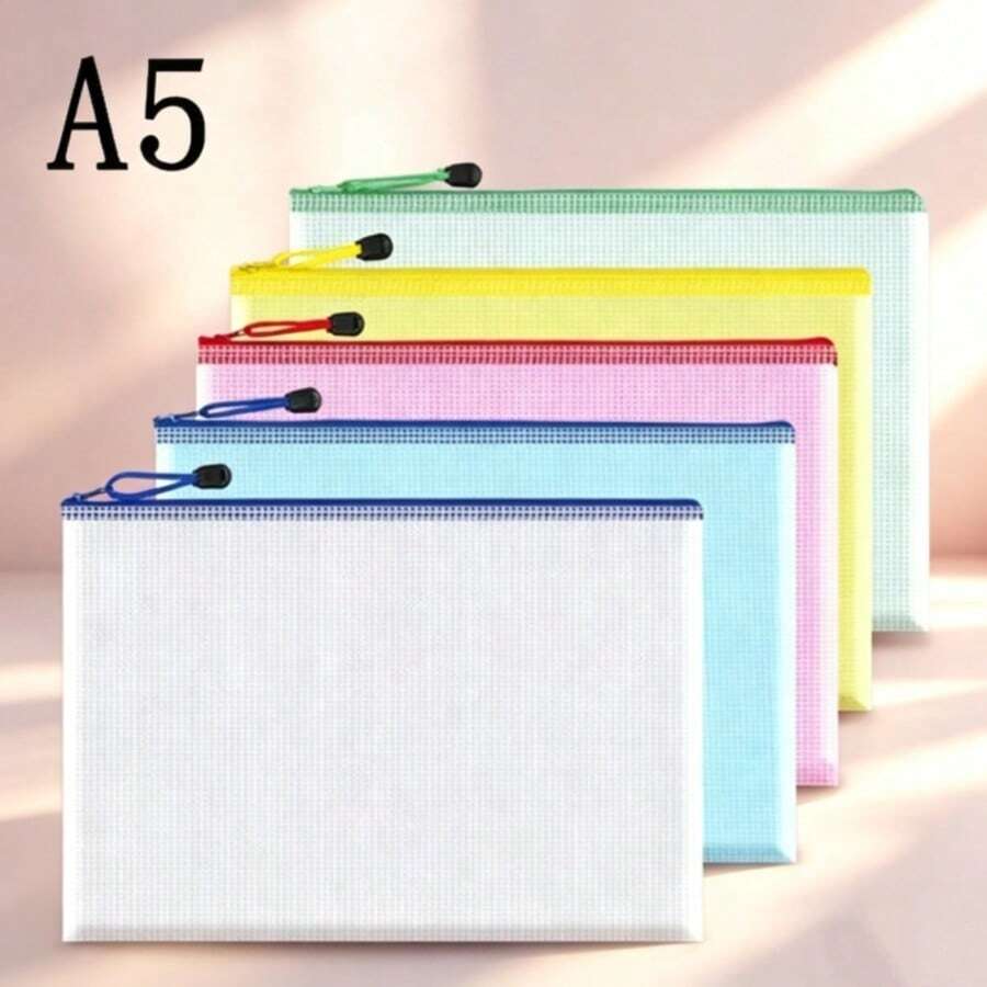 Túi đựng tài liệu A5, 5 chiếc túi có khóa kéo, túi đựng tài liệu chống thấm nước nhiều màu sắc có khóa kéo, túi lưới có khóa kéo, túi đựng hồ sơ có khóa kéo, nhiều ngăn có khóa kéo.