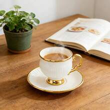 6 Pcs Coffee Cups With Saucers, 100ml Ceramic Espresso Cups Set, Small Coffee Cup Set Of 6 For Espresso, Turkish Coffee - G - View 7