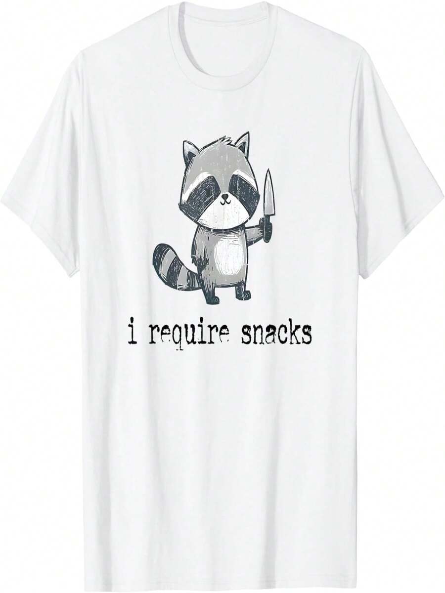 I Require Snacks - Camiseta de mapache gordo, divertida - Blanco - Ver 1
