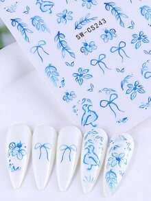 SWEET TREND 3D 藍色海洋動物美甲貼紙 2片裝 可愛水母 貝殼 海星 蝴蝶結 蜜蜂 鳥 扶桑花葉片 春夏動物植物設計 DIY Y2K 自黏式凝膠指甲貼花美甲裝飾 - 彩色 - 查看 10