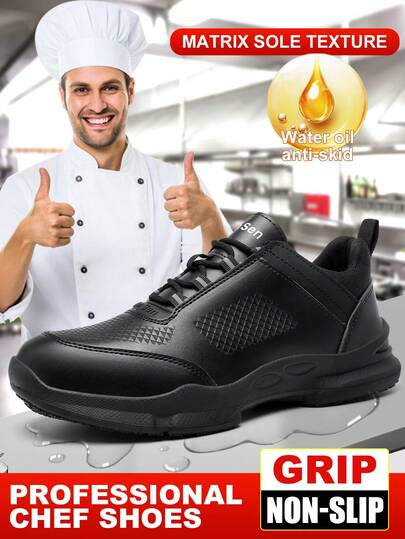 Men's Anti Slip Chef Work Shoes, Anti Slip PU Outsole Professional Kitchen And Restaurant Anti Slip Safety Shoes Suitable For Cleaning Work Environments In Kitchens, Restaurants, Canteens, And Hotels