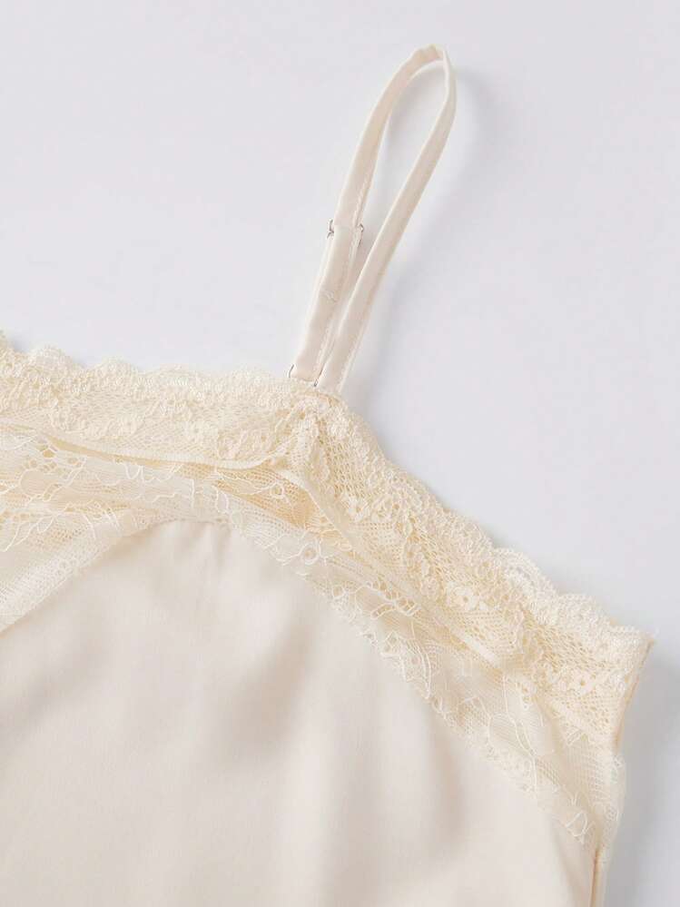 Top Camisole para Mujer con Encaje, Tirantes Finos, Cuello en V, Regular, Satinado y Delgado para Oficina y Uso Diario de Verano - Champán - Añade 4