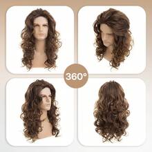 Long Brown Curly Wave Wig For Men Daily Use - Multicolor - View 4