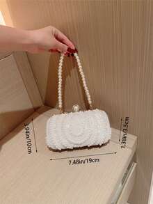1 chiếc ví cầm tay dự tiệc hình hộp sang trọng đính ngọc trai giả, túi dự tiệc trang trọng, túi xách cô dâu lãng mạn, ví cầm tay đính đá lấp lánh cao cấp, ví dự tiệc cho nữ. - trắng - Xem 6