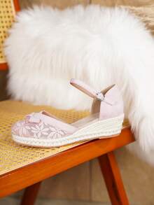 女士优雅单带搭扣坡跟厚底鞋，适合所有季节 - 粉色 - 查看 5