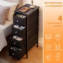 Tomnk 4 Drawers Nightstand - Multi-Storage Cabinet For Bathroom, Bedroom, Office & Dorm, Narrow Fabric Nightstand With Easy-Glide Drawers - màu đen - Xem 5