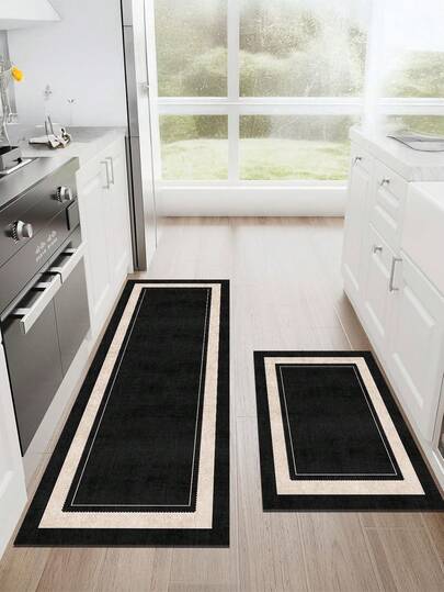 1 adet Koyu Renkli Minimalist Desenli Silikon Jel Teknolojili Kadife Mutfak Paspası. Yüksek Emici, Kaymaz ve Dayanıklı, Kolay Bakım. Mutfak paspası, banyo paspası, çamaşırhane paspası, koridor paspası, oda dekorasyonu olarak kullanılabilir.