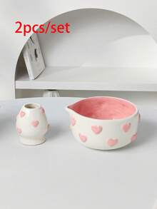 1pc/2pcs/4pcs/5pcs/8pcs Set New Pink Embossed Heart Matcha Bowl Tea Set, Highly Attractive Heart-Shaped Spout Bowl, Matcha Tool Combination Including Matcha Bowl, Whisk And Holder, Bamboo Scoop, Sieve, Suitable For Matcha Lovers And Beginners, Great Gift, Mother's Day Gift, Gift For Elders - Multicolor - View 18