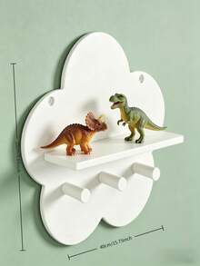Cute Cloud Shaped Wooden Floating Wall Shelf With 3 Hooks, Nursery Wall Storage Organizer Rack For Baby Bibs Hats Toys Decor - Multicolor - View 6