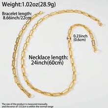 2pcs 18K Gold Plated Paperclip Necklace Bracelet Jewelry Set, Stainless Steel Non Tarnish Chain - Gold - View 7