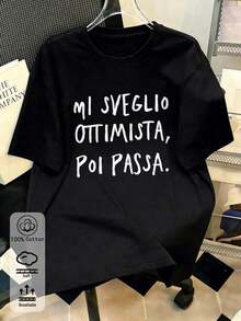 -Women's Shirt, 100% Cotton, White, Short Sleeves, With Italian Slogan Print, Size, New Style For Spring/Summer/Autumn/Winter, Women's Sportswear, Soft And Breathable, Suitable For Holidays. - White 8 - View 10