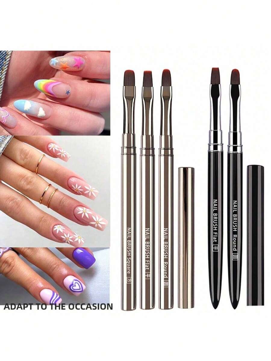美甲凝胶光疗笔、UV凝胶笔、带金属手柄的亚克力美甲笔、专业美甲刷 - 彩色 - 查看 1