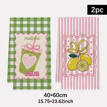 2pcs Green Plaid, Pink Stripe, Lemon Print Kitchen Towels, 40*60cm Super Soft Microfiber Dish Cloths, Farmhouse Style Decor, Housewarming Gift, Suitable For Kitchen And Bathroom - Green - View 12