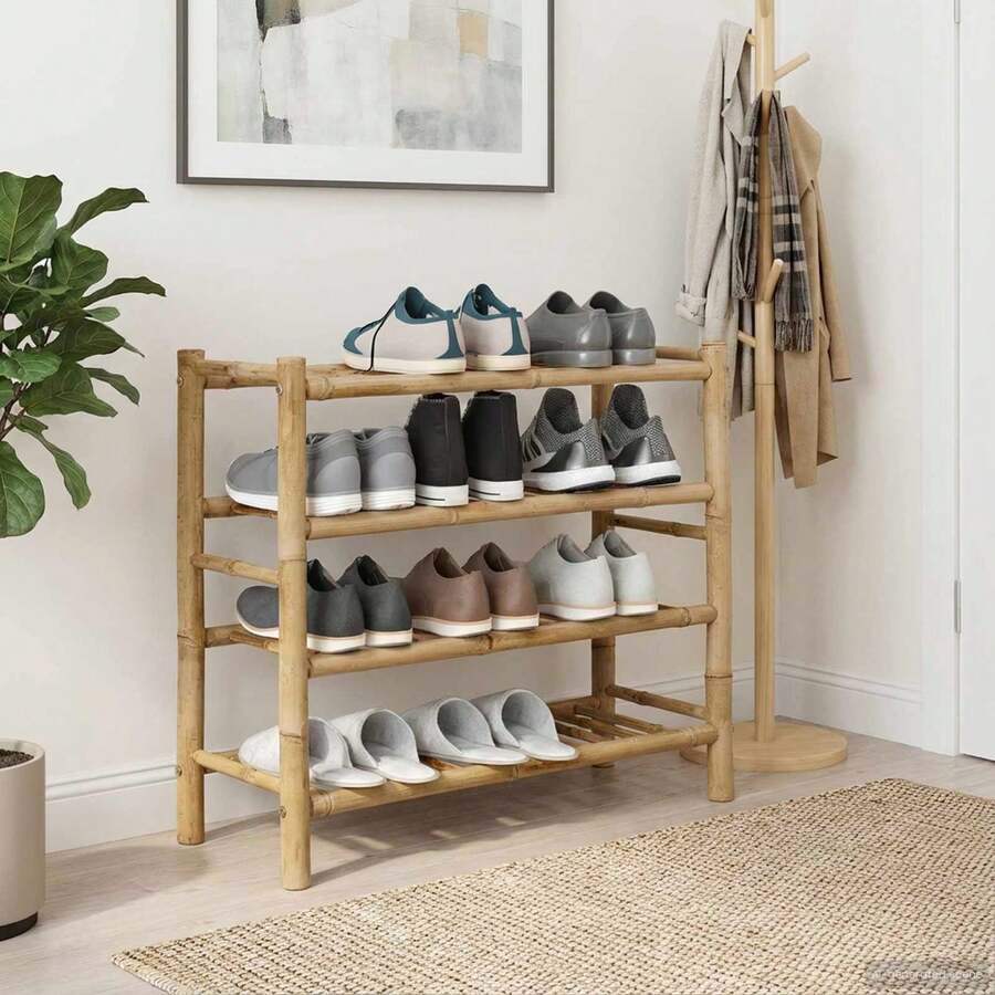 Rack à chaussures avec étagère Naturel 68 x 28 x 63 cm Bambou - Brun - Voir 1