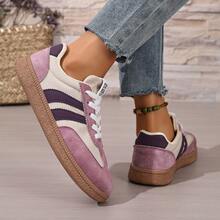 New Patchwork Retro Casual Shoes For Women, Low-Top Striped Sneakers, Breathable Soft Sole Leisure Shoes, Student Versatile Sports Shoes, Plus Size Slimming Daily Commute Shoes, Lightweight Flat Vintage Running Shoes - Purple - View 6