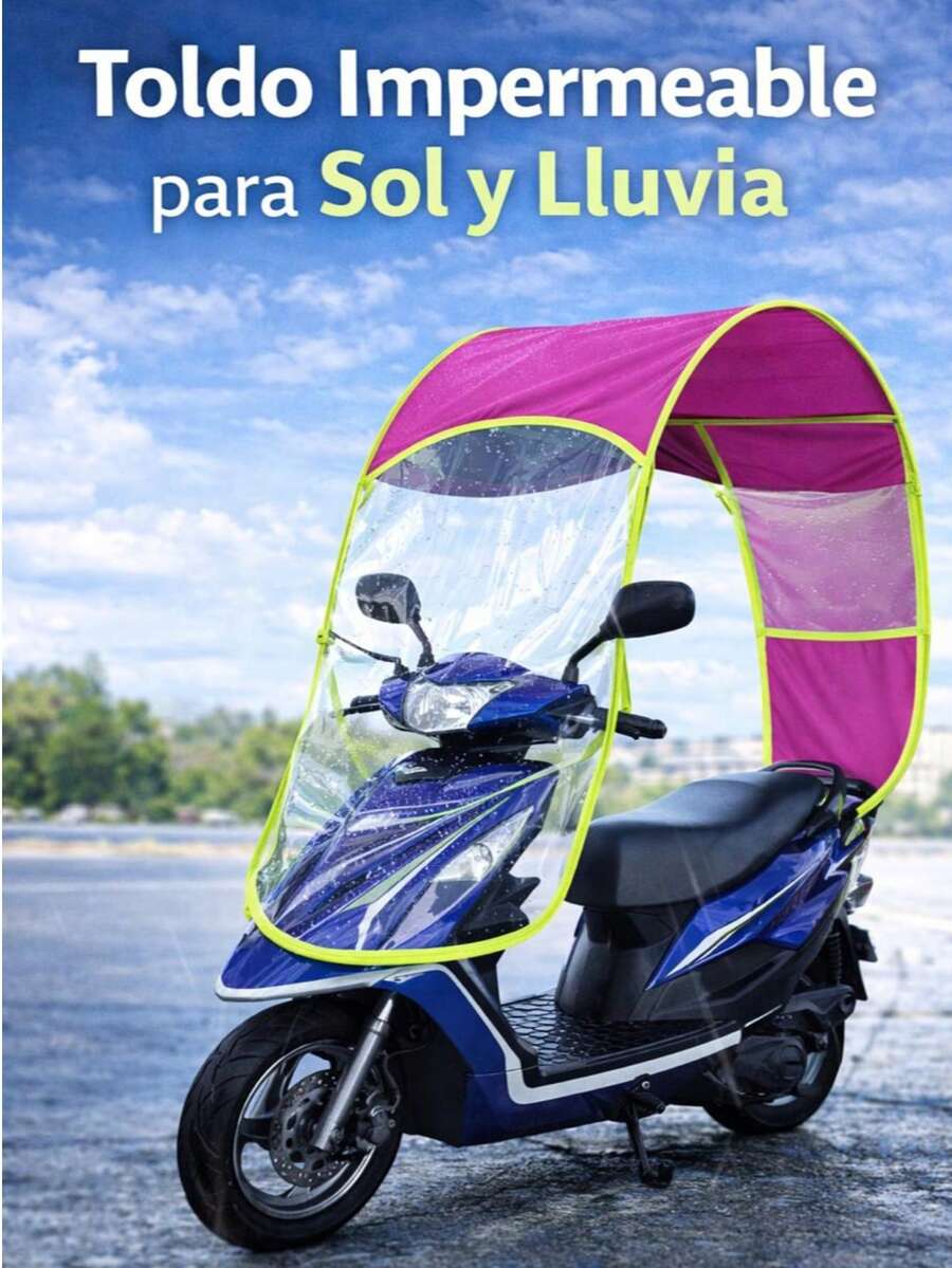 Toldo Protector para Motocicleta – Protección Contra Sol y Lluvia - Rosa Fucsia - Ver 1