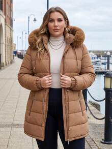 Women's Plus Size Lined Bobojaco Jacket With Hood And Faux Fur Lining, Long Sleeves, Winter - Rỉ Nâu - Xem 1