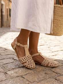 Women's Fashion Flat Sandals - Beige - View 2