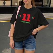 Camiseta negra con estampado número 11 y bandera de México para mujer estilo casual - Negro - Ver 3