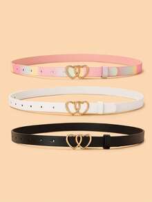 3pcs Kids New Style Double Heart Buckle Belts, High Quality PU Waist Bands For Jeans, Dresses - Multicolor - View 7