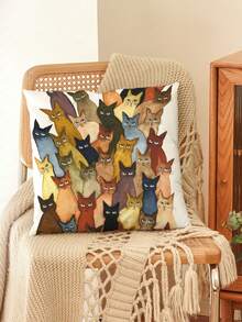 1/2/4pcs Cat Print Square Pillow Cover, Cat Pattern Pillow Sham (Pillow Insert Not Included), Soft Fabric, Bedding, Suitable For Living Room, Bedroom, Sofa, Car, All Seasons, Holiday Gift - Multicolor - View 2