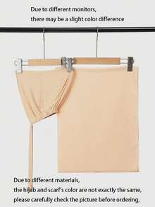 女士围巾帽两件套，多功能内衬头巾帽组合，可搭配头巾、中东长袍，弹性内衬头巾帽，雪纺围巾帽休闲套装 - 米色 - 查看 3