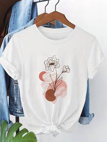Short-Sleeved T-Shirt With Floral Pattern 1170 - White - View 2