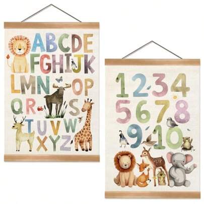 Alphabet Numbers Poster Set Of 2's Room Wall Art Animal NumbersandABC Banner Poster Letter Banner Wall Hanging Decor For Toddler Room Playroom Nursery Classroom Decor Animal ABCand123