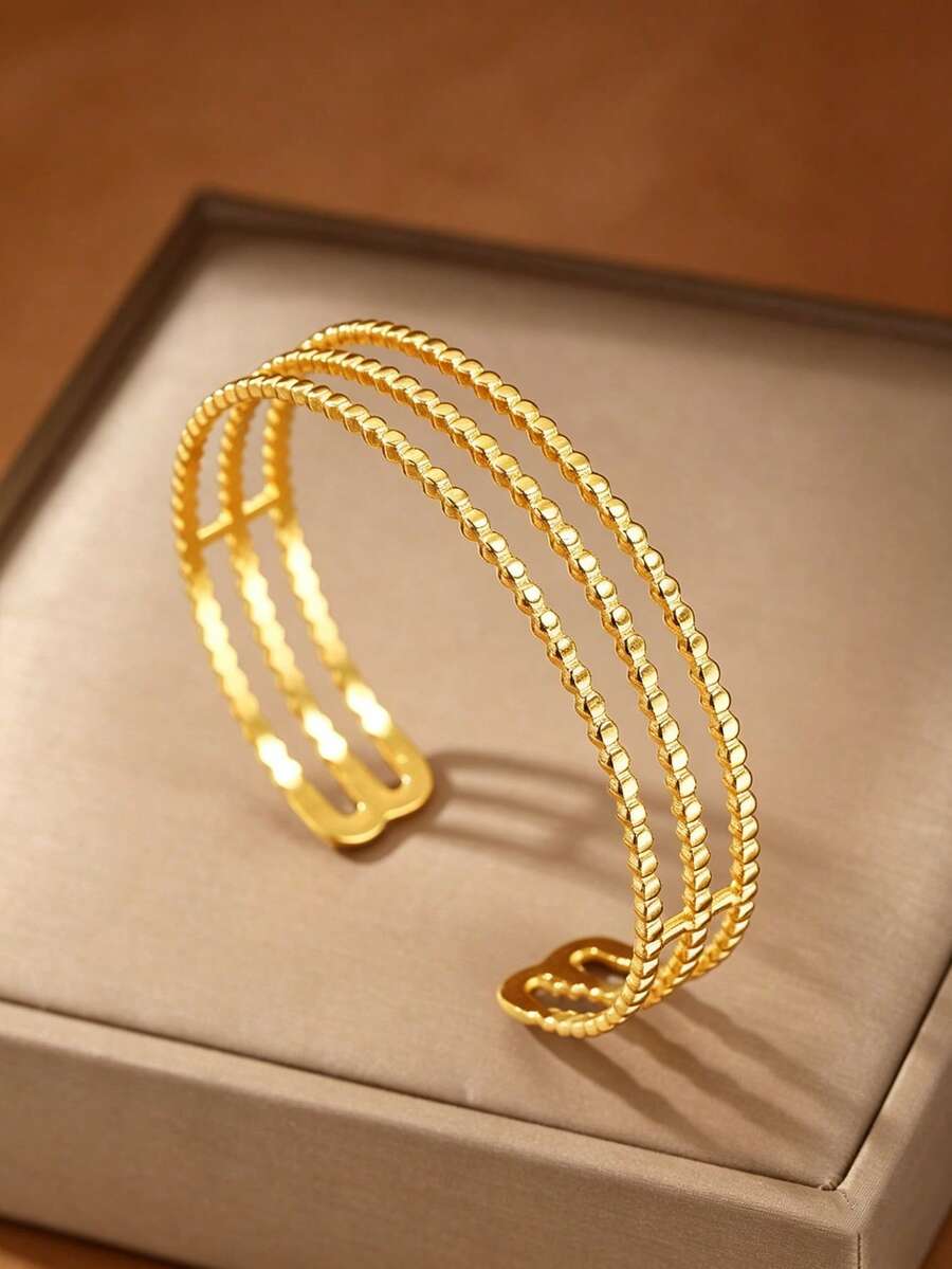 1pc Stainless Steel Women's Fashion Bracelet, Extremely Minimalist Geometric Design, Suitable For Daily Wear, Great Gift For Women - Yellow Gold - View 1