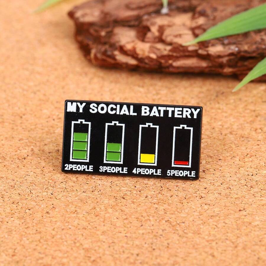 Ghim cài áo hình hoạt hình "Social Battery", ghim cài áo thanh lịch, phụ kiện ghim cài kim loại cá nhân hóa độc đáo. - Nhiều màu - Xem 1