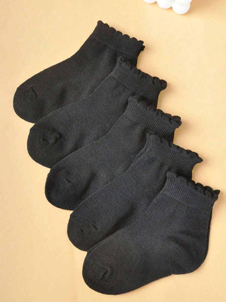 5 pares de calcetines lisos para niños/niñas, de moda simple y versátil, suaves, transpirables y aptos para uso diario, vacaciones, viajes y vuelta al colegio - Multicolor - Ver 1