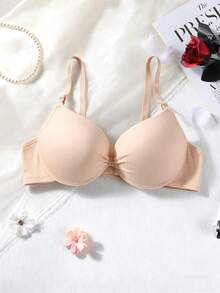 Women's Push-Up Bra Set - Front Knot Seamless Padded T-Shirt Bra Suitable For Small Bust - Apricot - View 1