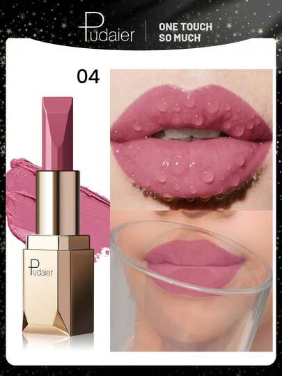 Pudaier 1 قطعة أحمر شفاه وردي عاري مقاوم للماء وثابت اللون، مناسب لجميع ألوان البشرة، هدية عيد الحب المثالية للمرأة
