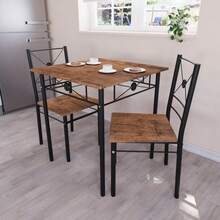 Dining Kitchen Table And Chairs 2 Seater Dining Room Set, 2 Seater Dining Chairs With Elegant Table Compact Wood Steel Frame Dining Kitchen Furniture - Black - View 7