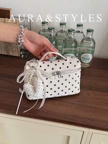 波点迷你午餐盒包，女士新款春夏时尚斜挎单肩包，百搭 - 白色 - 查看 1