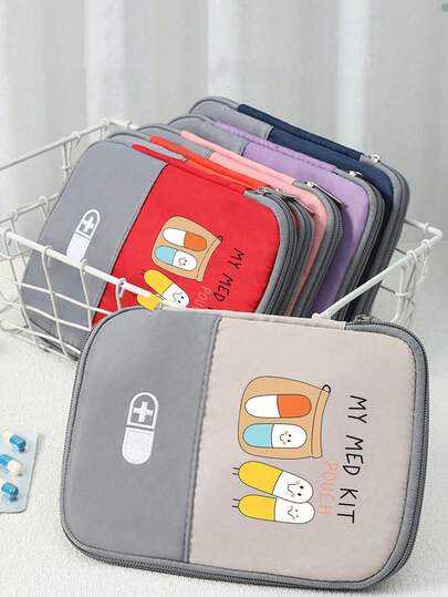 Portable "MY MED KIT POUCH" Pill Pattern Medical Bag, Compact First Aid Kit For Camping, Travel And Home Storage, Small Medicine Pouch, Convenient Medical Bag, Emergency Pack, Available In Multiple Colors, Suitable For Daily/Outdoor/Travel, Essential Medical Accessory For Health-Conscious And On-The-Go Users, Daily Health Management Organizer